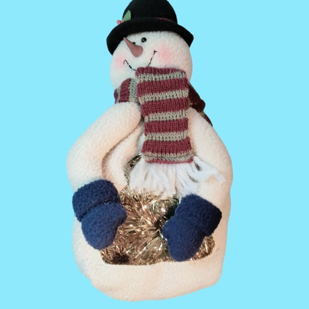 Snowman Plush Gift Candy Bag Scarf Hat Christmas Decoration White Fleece